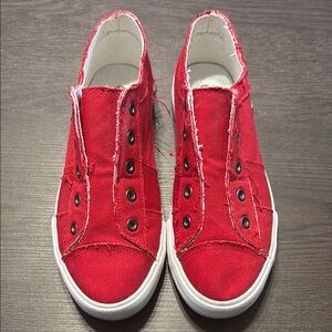 Vibrant Red Canvas Slip-On Sneakers with White Soles